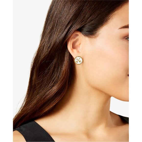 Capwell Co Womens Athena Stud Earrings Gold Tone Mixed Metals White Arrows - Picture 2 of 2